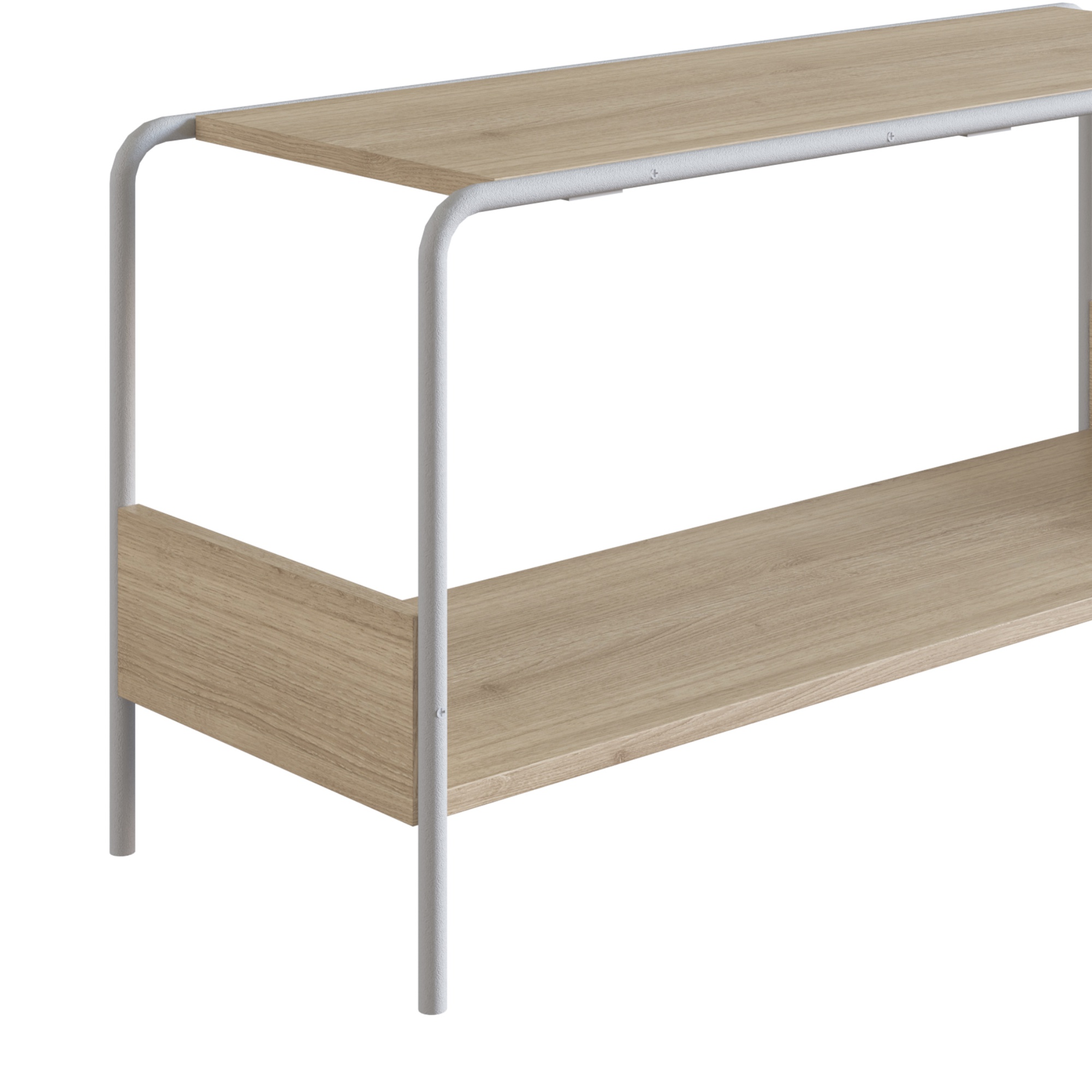 Banca Zapatera Color Madera y Blanco con Estructura Metálica y Tableros de Madera Industrial