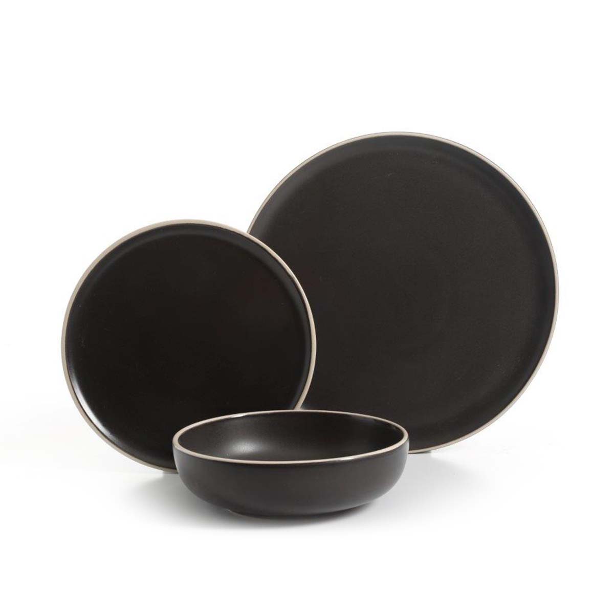 VAJILLA DE CERAMICA 12 PZS NEGRA MATE SERENADE
