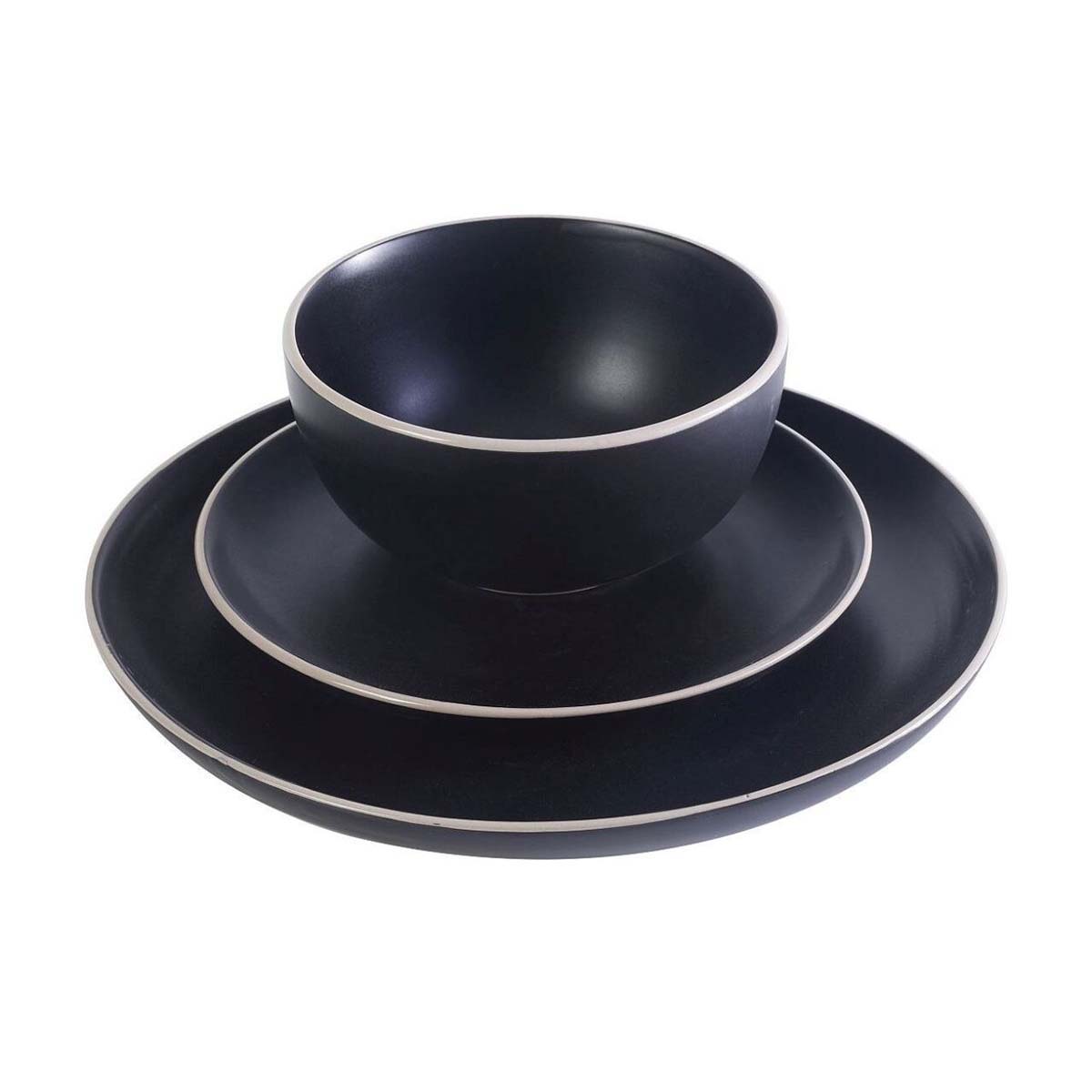 VAJILLA DE CERAMICA 12 PZS NEGRA MATE SERENADE