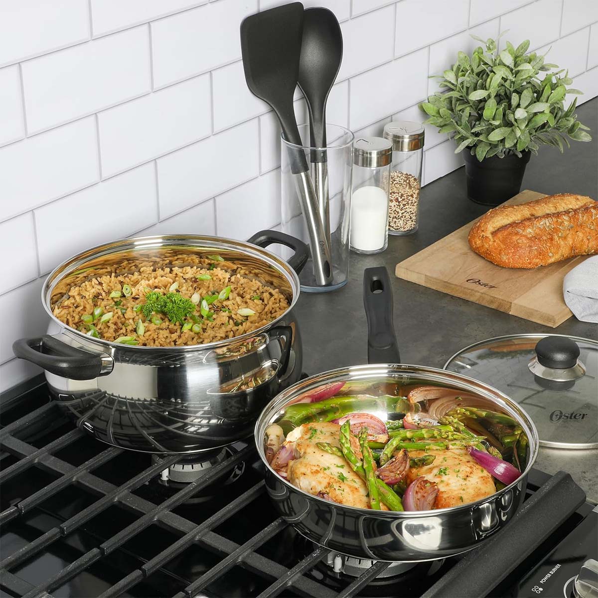 BATERIA DE COCINA 5 PZS DE ACERO INOX. CON HERRAMIENTAS DE COCINA RAMETTO 5