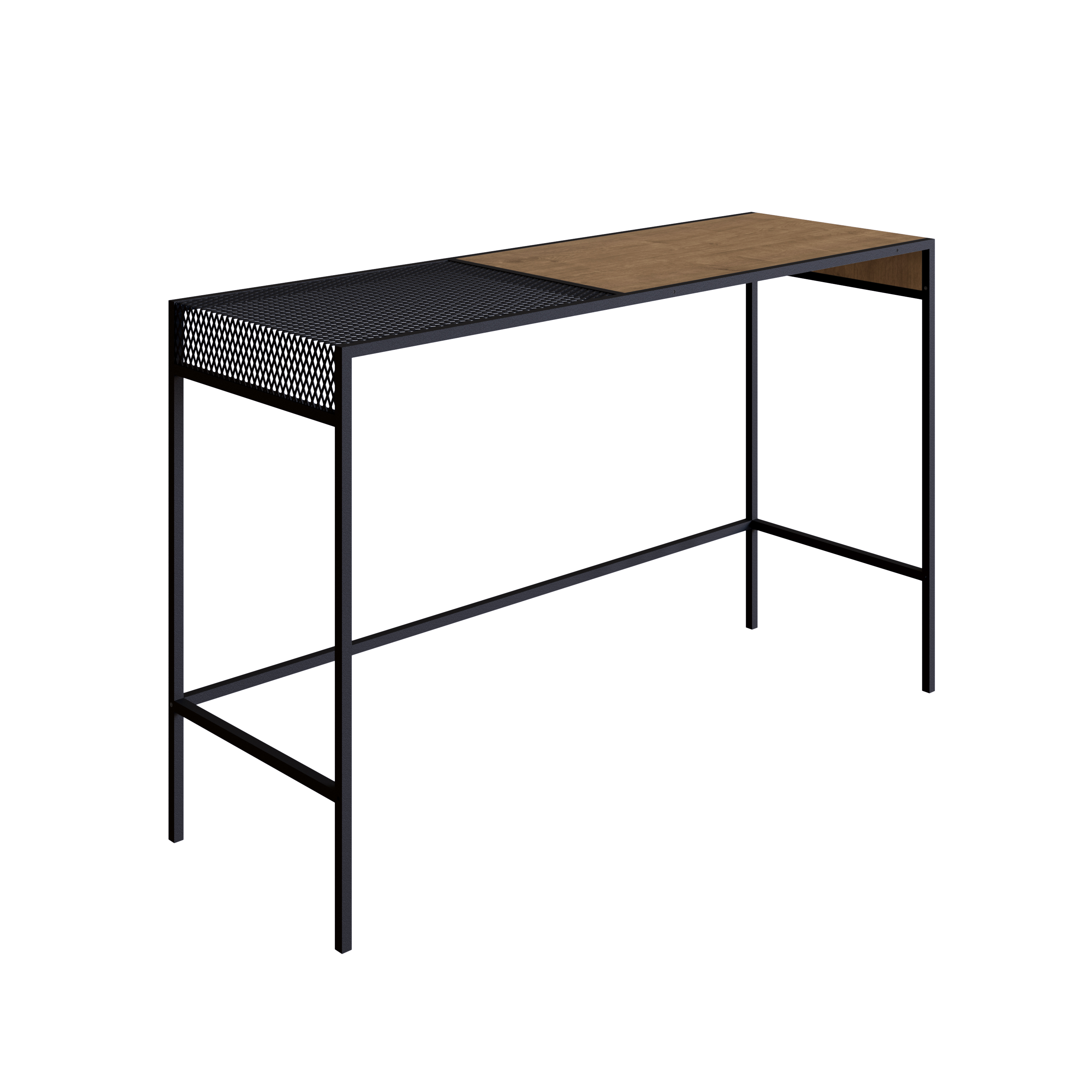 Consola Color Negro y Madera con Estructura Metálica de Acero MDP 120cm (Ancho)* 40cm (Profundo)
