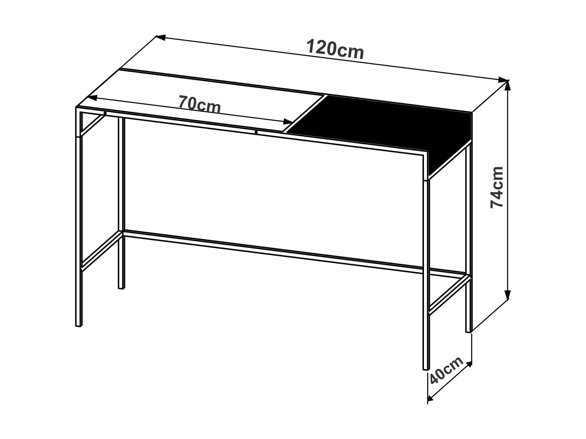 Consola Color Negro y Madera con Estructura Metálica de Acero MDP 120cm (Ancho)* 40cm (Profundo)