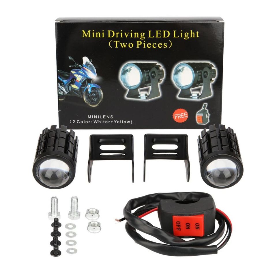 Faro auxiliar Mini luz motocicleta Color blanco lámpara foco antiniebla negro botón auto led metal.
