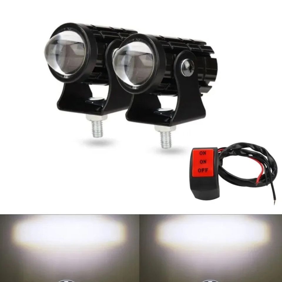 Faro auxiliar Mini luz motocicleta Color blanco lámpara foco antiniebla negro botón auto led metal.