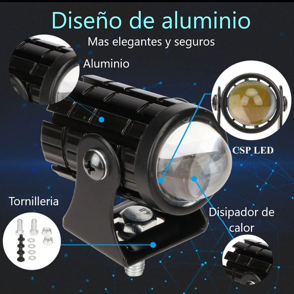 Faro auxiliar Mini luz motocicleta Color blanco lámpara foco antiniebla negro botón auto led metal.