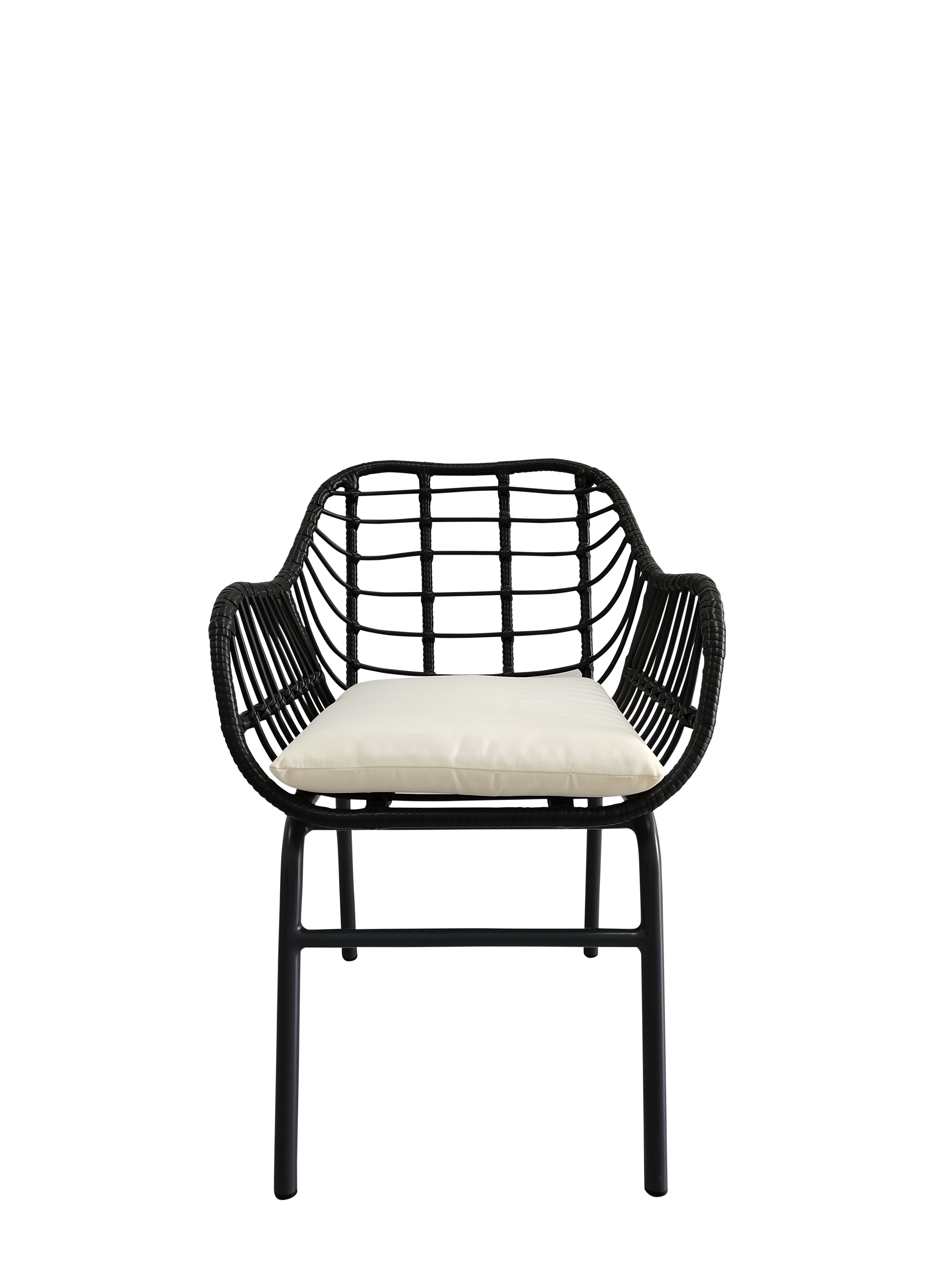 Silla de Exterior Negra con Asiento Acolchado Impermeable de Hule Espuma. Estructura de Aluminio y Ratán Sintético
