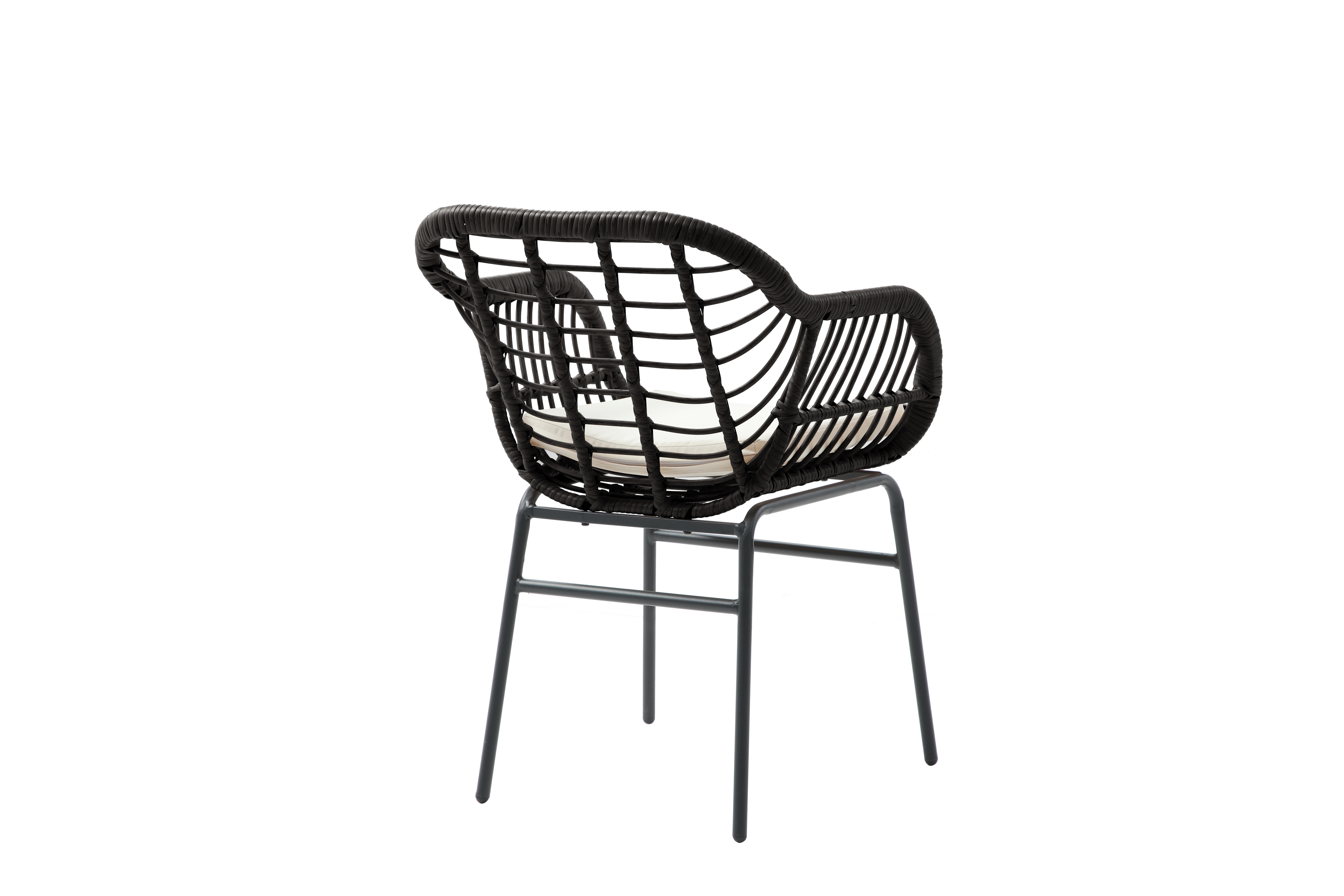 Silla de Exterior Negra con Asiento Acolchado Impermeable de Hule Espuma. Estructura de Aluminio y Ratán Sintético