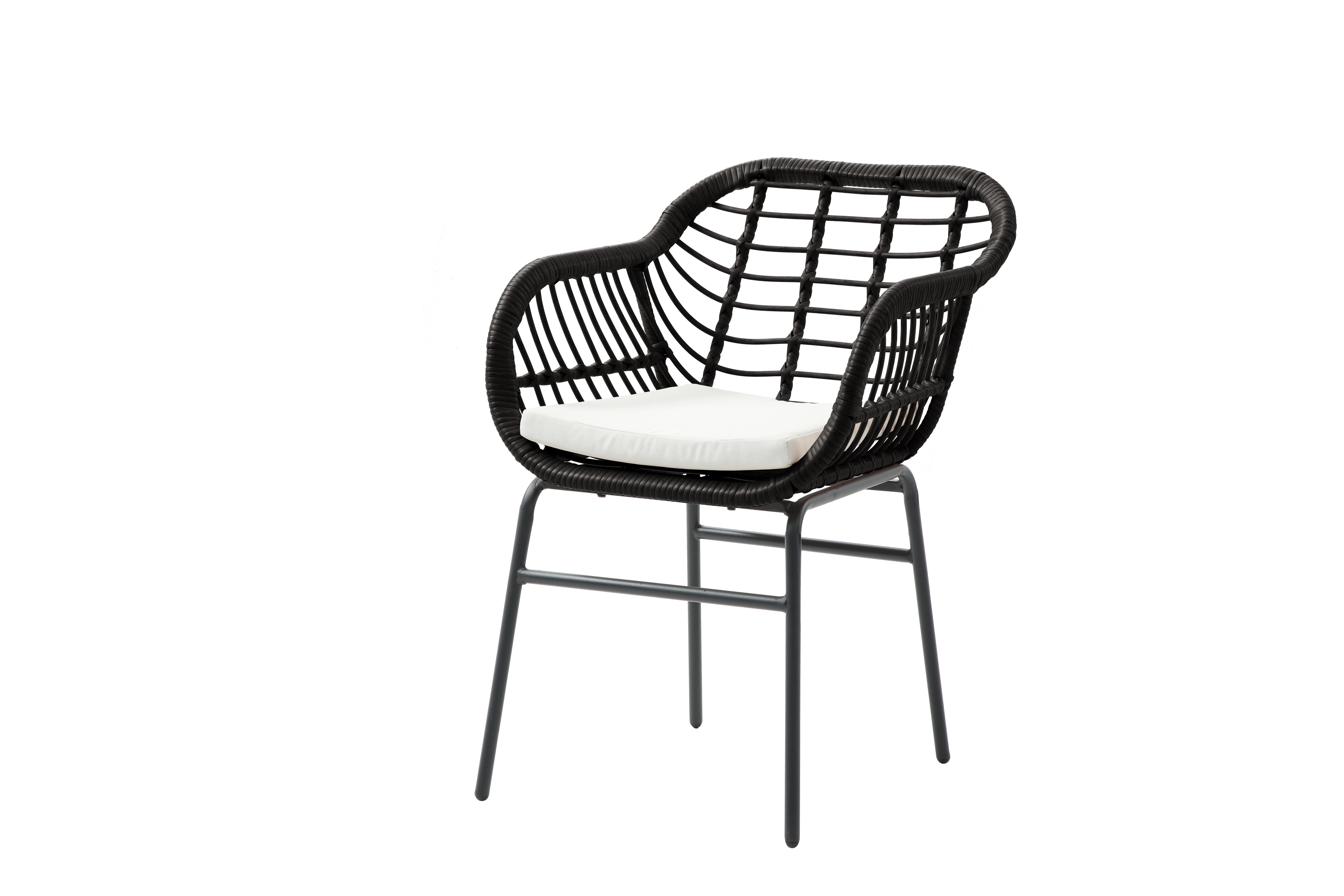 Silla de Exterior Negra con Asiento Acolchado Impermeable de Hule Espuma. Estructura de Aluminio y Ratán Sintético