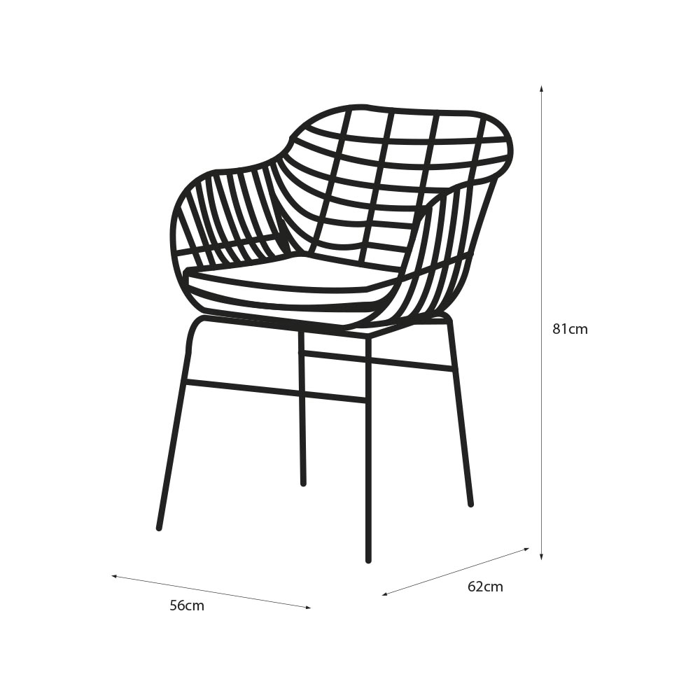 Silla de Exterior Negra con Asiento Acolchado Impermeable de Hule Espuma. Estructura de Aluminio y Ratán Sintético