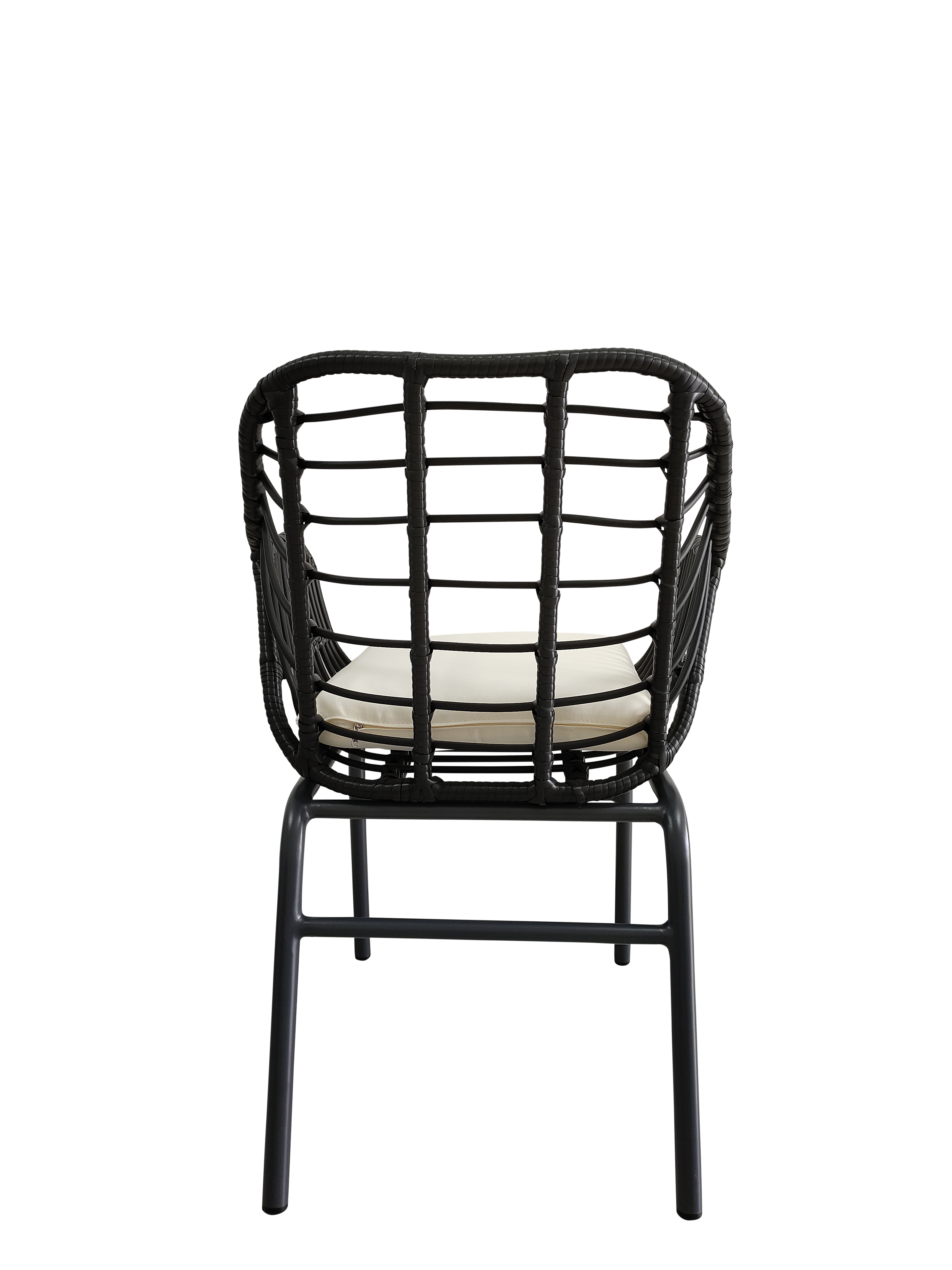 Silla de Exterior Negra con Asiento Acolchado Impermeable de Hule Espuma. Estructura de Aluminio y Ratán Sintético