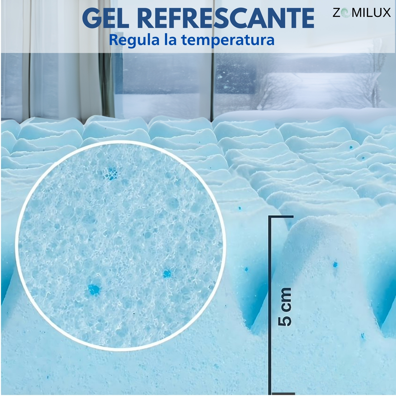 Colchoneta Individual Memory Foam Cool Gel con 7 Zonas de Confort Sobrecolchón ZOMILUX