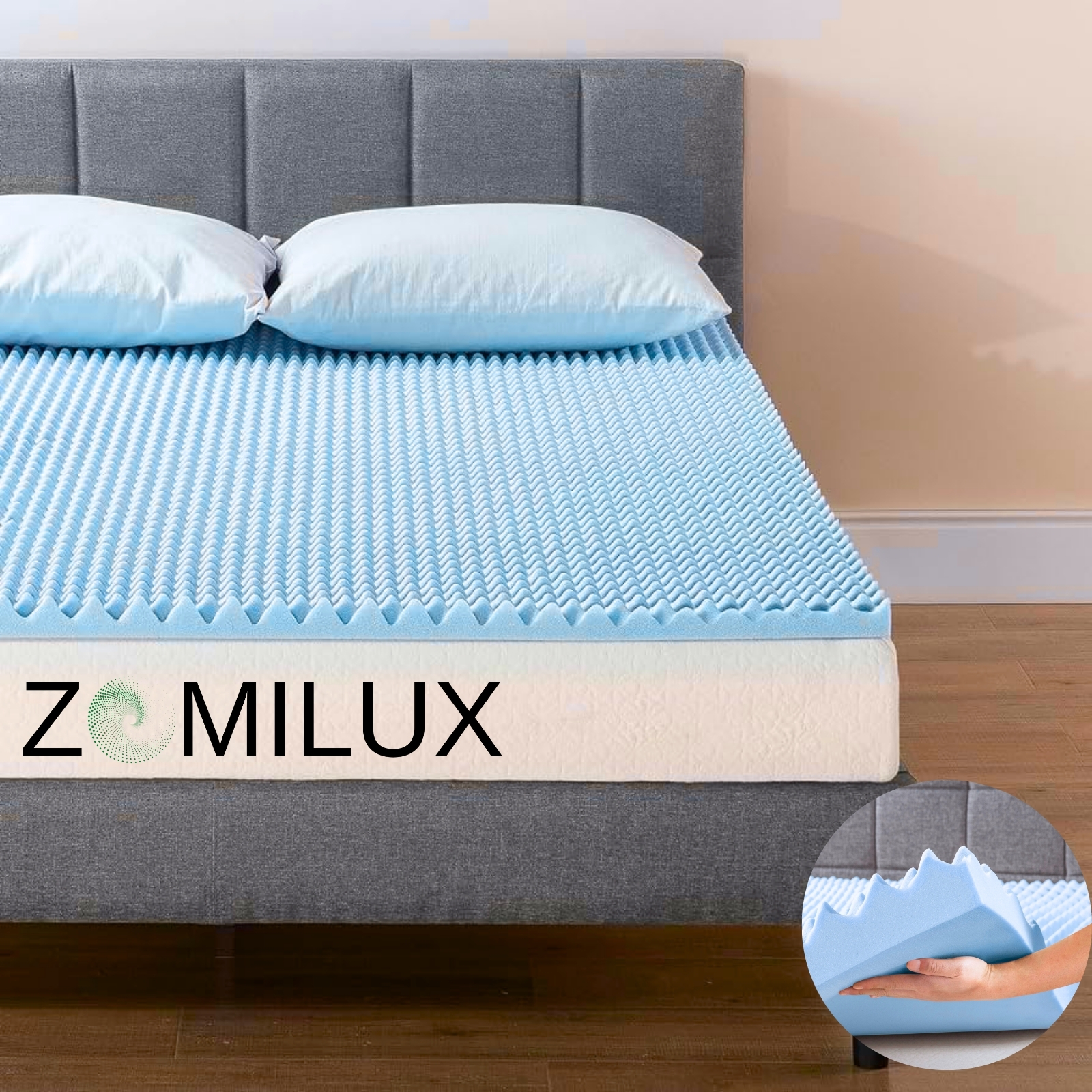 Colchoneta Individual Memory Foam Cool Gel con 7 Zonas de Confort Sobrecolchón ZOMILUX
