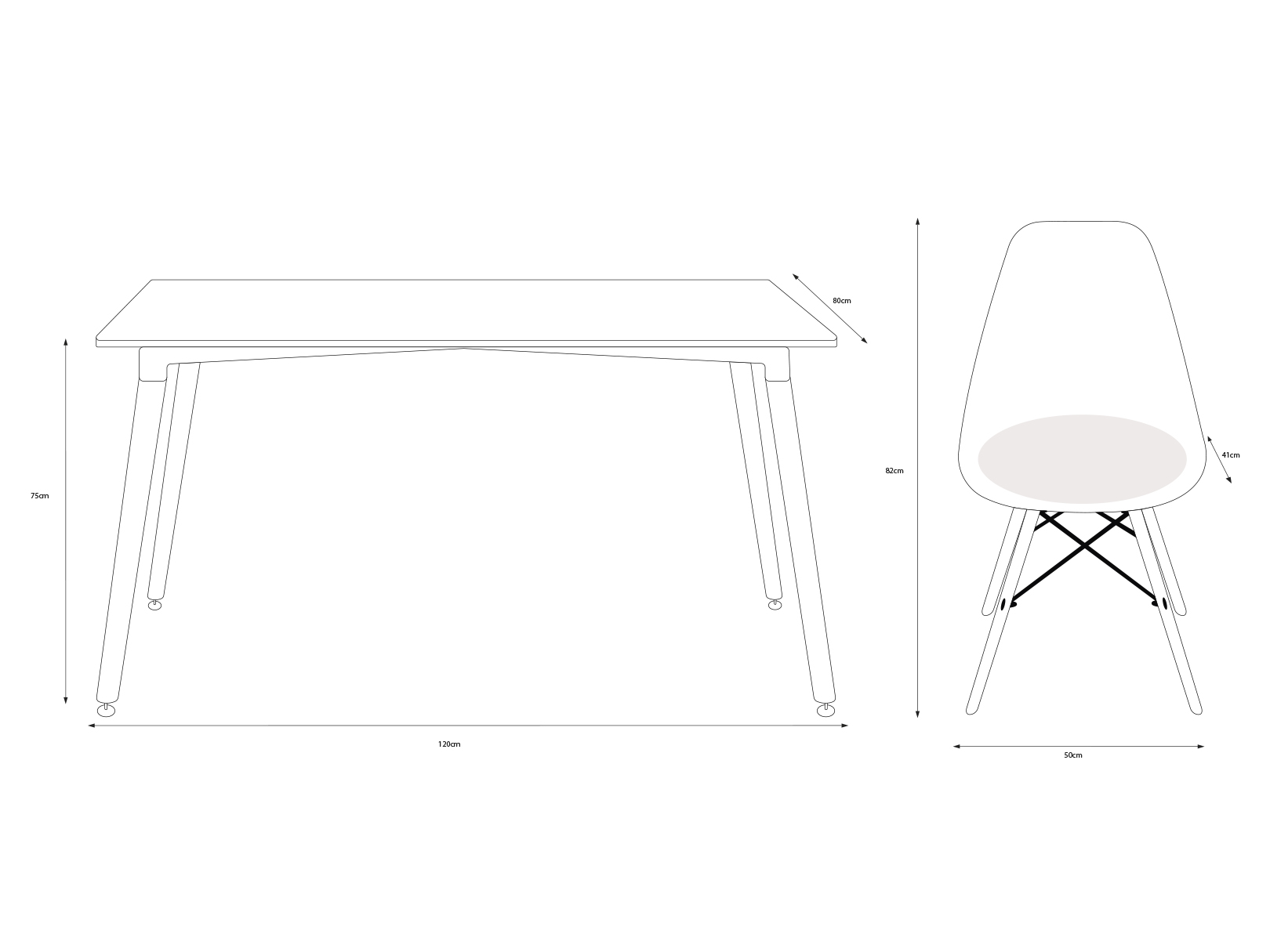 Comedor Completo con Mesa Blanca y 4 Sillas Negras con Patas de Madera y Soporte Metálico
