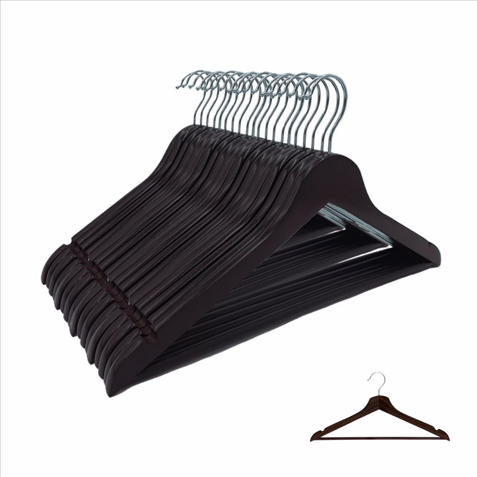 20 Ganchos para Ropa Madera Premium ZOMILUX, Perchas para Pantalones de Alta Calidad con Barra Antideslizante, Elegantes Resistentes y Durables con Gancho Giratorio 360° 