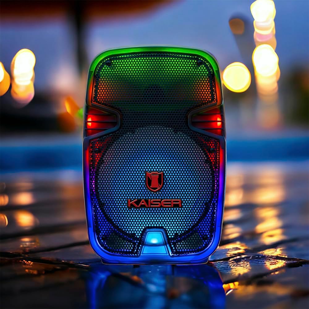 Mitzu KSW-1008-2 BB 8" Luz Full Flama KSR-Link/BT/USB/Micro SD/FM/Aux/Mic Alam/Cargador USB/10W RMS, Negro