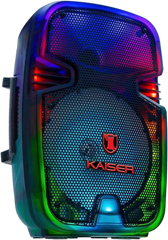 Mitzu KSW-1008-2 BB 8" Luz Full Flama KSR-Link/BT/USB/Micro SD/FM/Aux/Mic Alam/Cargador USB/10W RMS, Negro