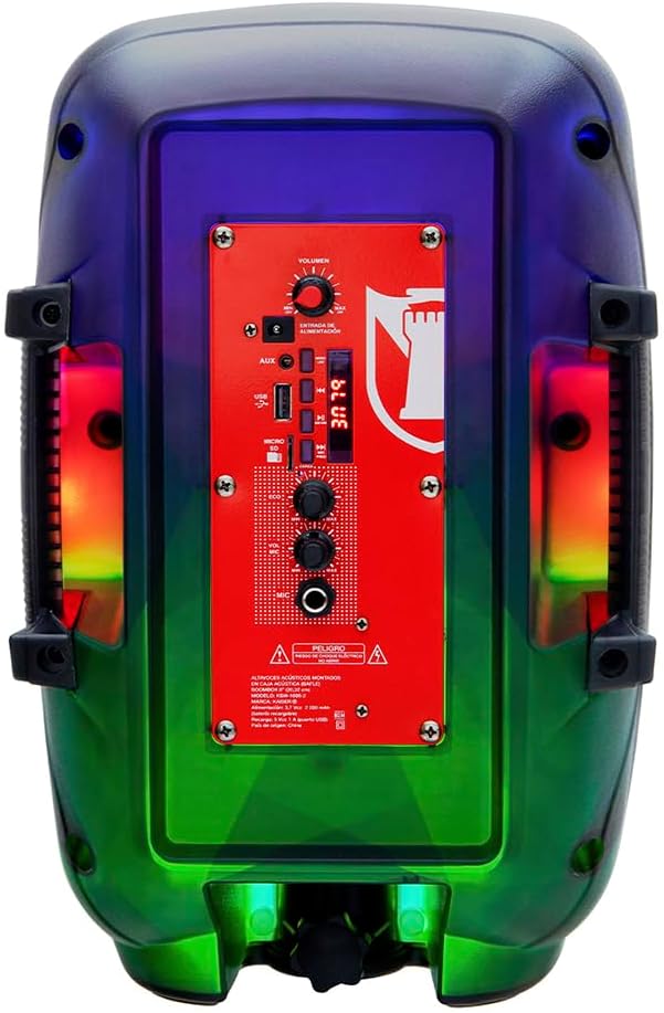 Mitzu KSW-1008-2 BB 8" Luz Full Flama KSR-Link/BT/USB/Micro SD/FM/Aux/Mic Alam/Cargador USB/10W RMS, Negro