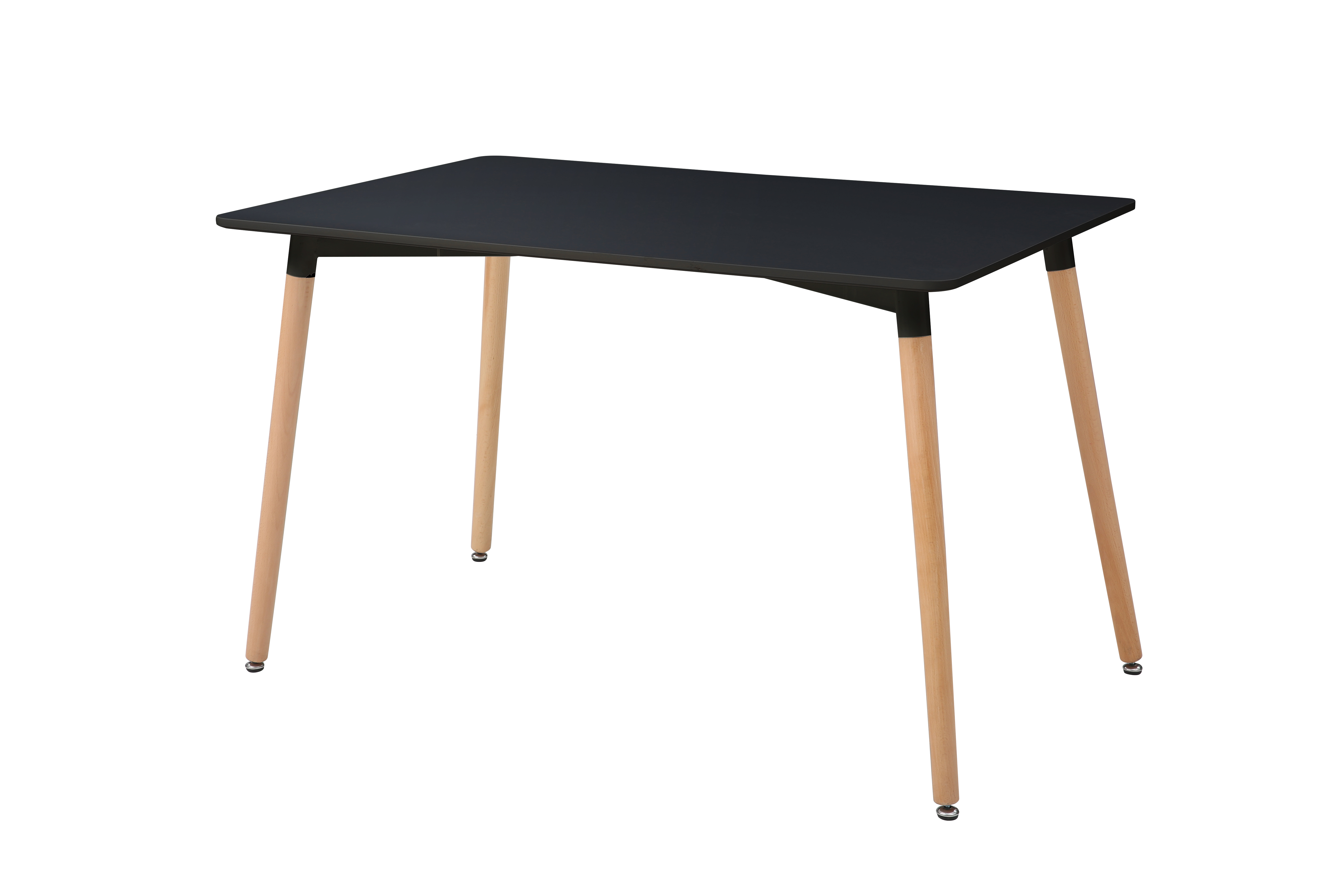 Comedor Completo con Mesa Negra y 4 Sillas Blancas con Patas de Madera y Soporte Metálico