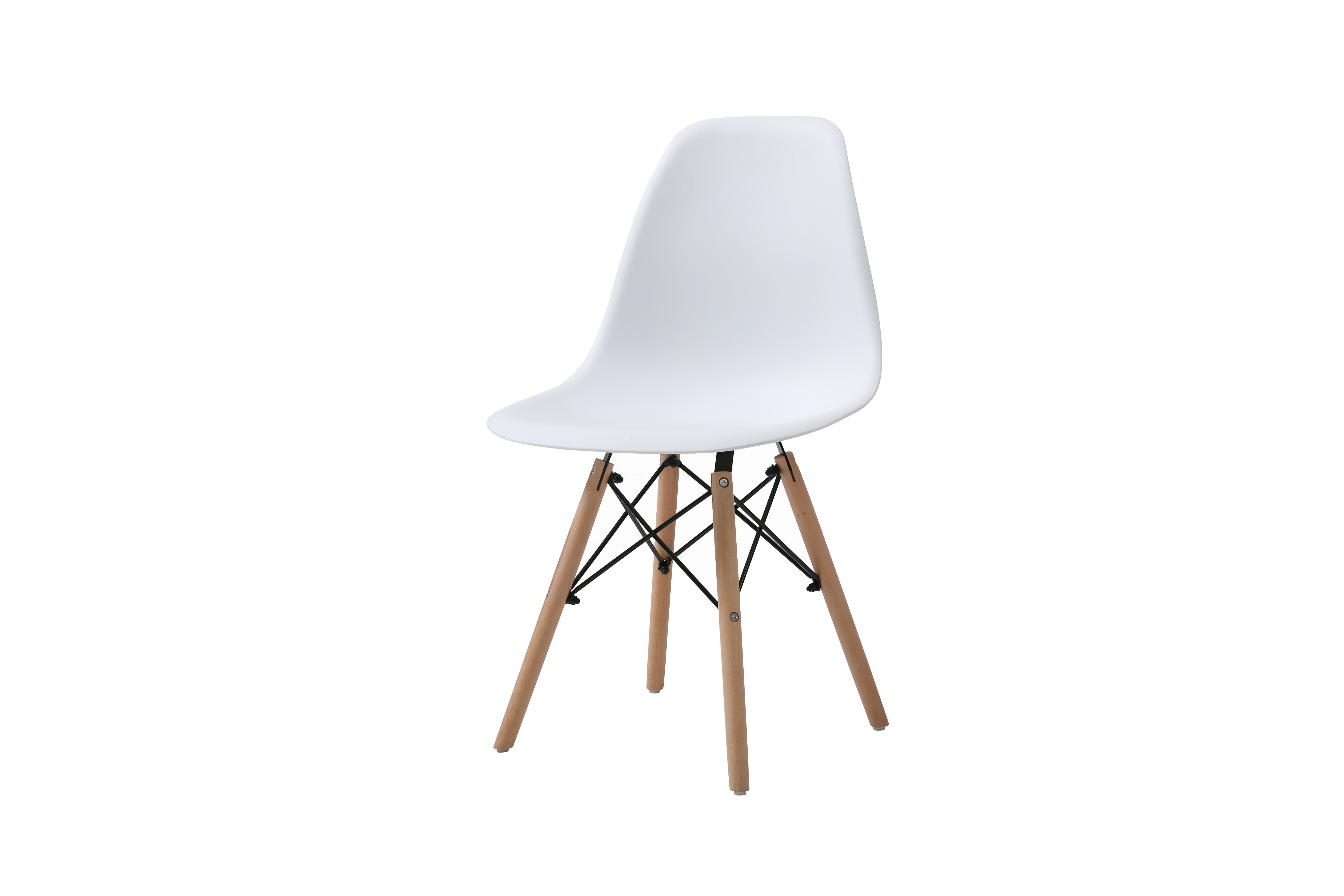 Comedor Completo con Mesa Negra y 4 Sillas Blancas con Patas de Madera y Soporte Metálico