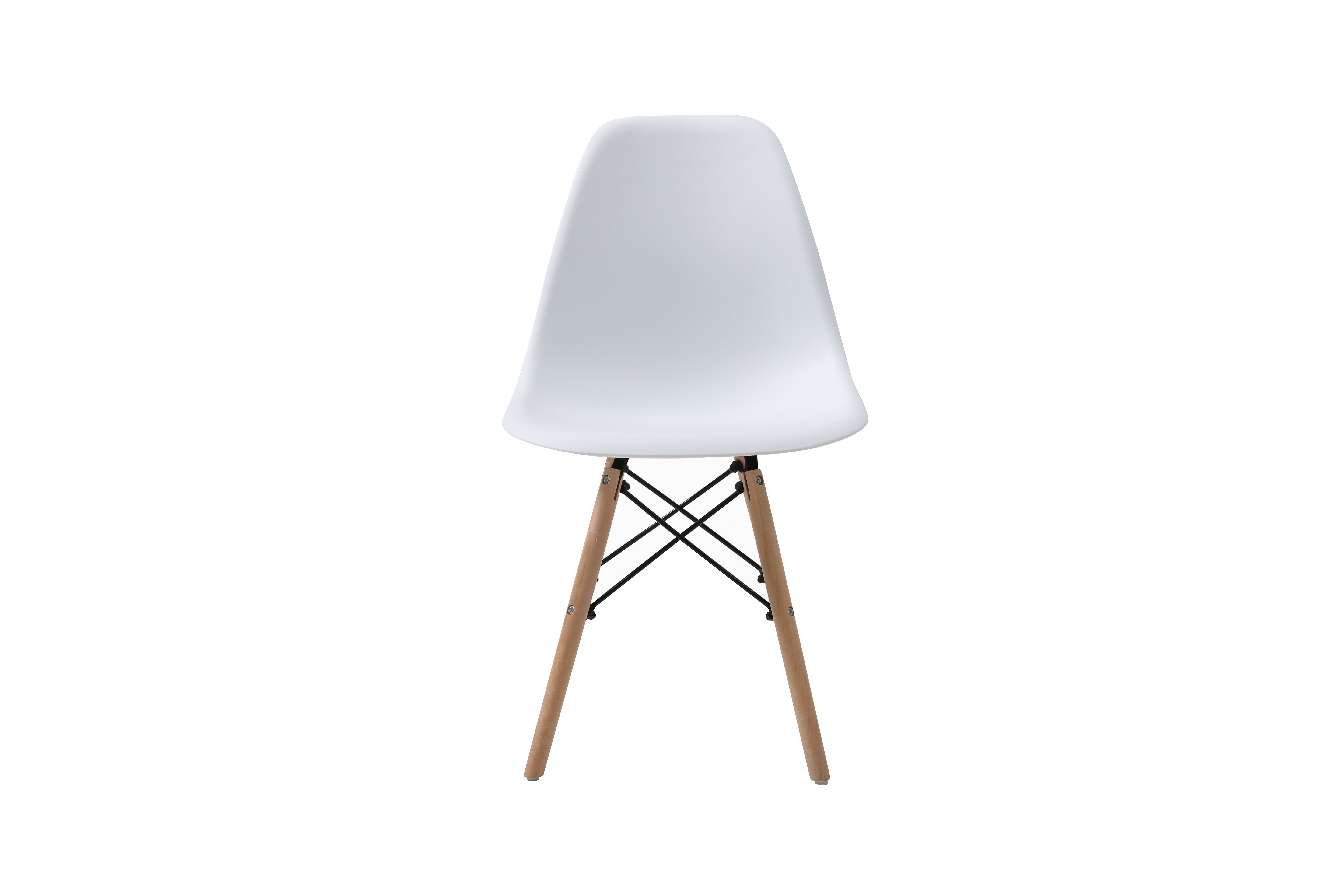 Comedor Completo con Mesa Negra y 4 Sillas Blancas con Patas de Madera y Soporte Metálico