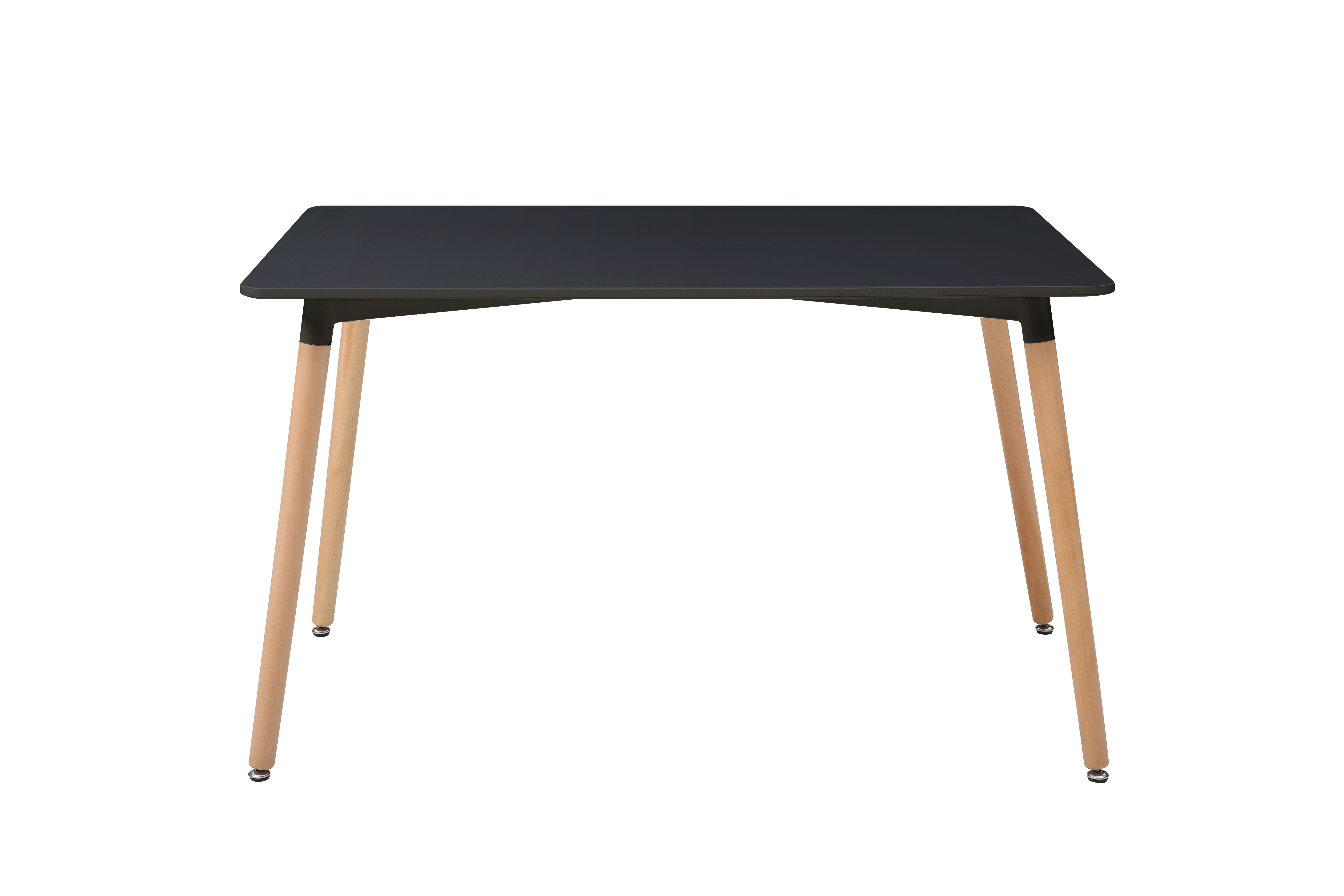 Comedor Completo con Mesa Negra y 4 Sillas Blancas con Patas de Madera y Soporte Metálico