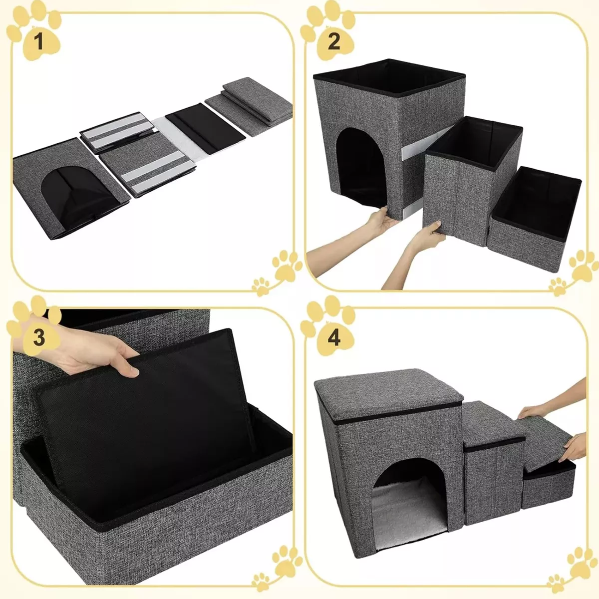 Escaleras Para Perros Mascotas 3 Escalones Almacenamiento Gris