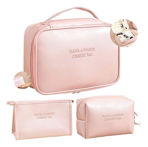 Estuches De Maquillaje Bolsa Cosmetiquera Set 3 Neceser rosa