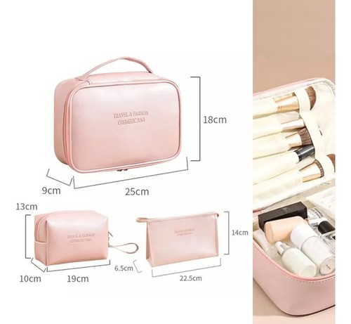 Estuches De Maquillaje Bolsa Cosmetiquera Set 3 Neceser rosa