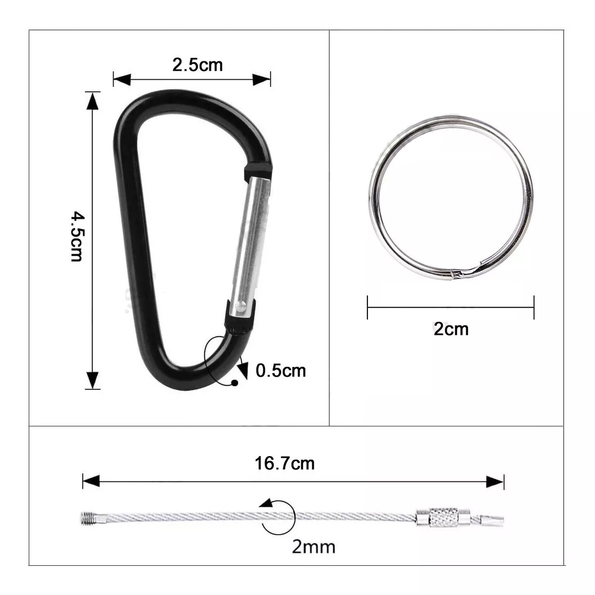 Kit  De 98 Arnés Para Llavero De Aluminio Mosquetón Gancho 