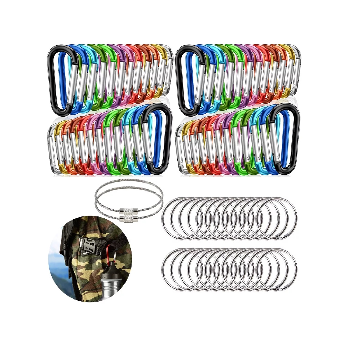 Kit  De 98 Arnés Para Llavero De Aluminio Mosquetón Gancho 