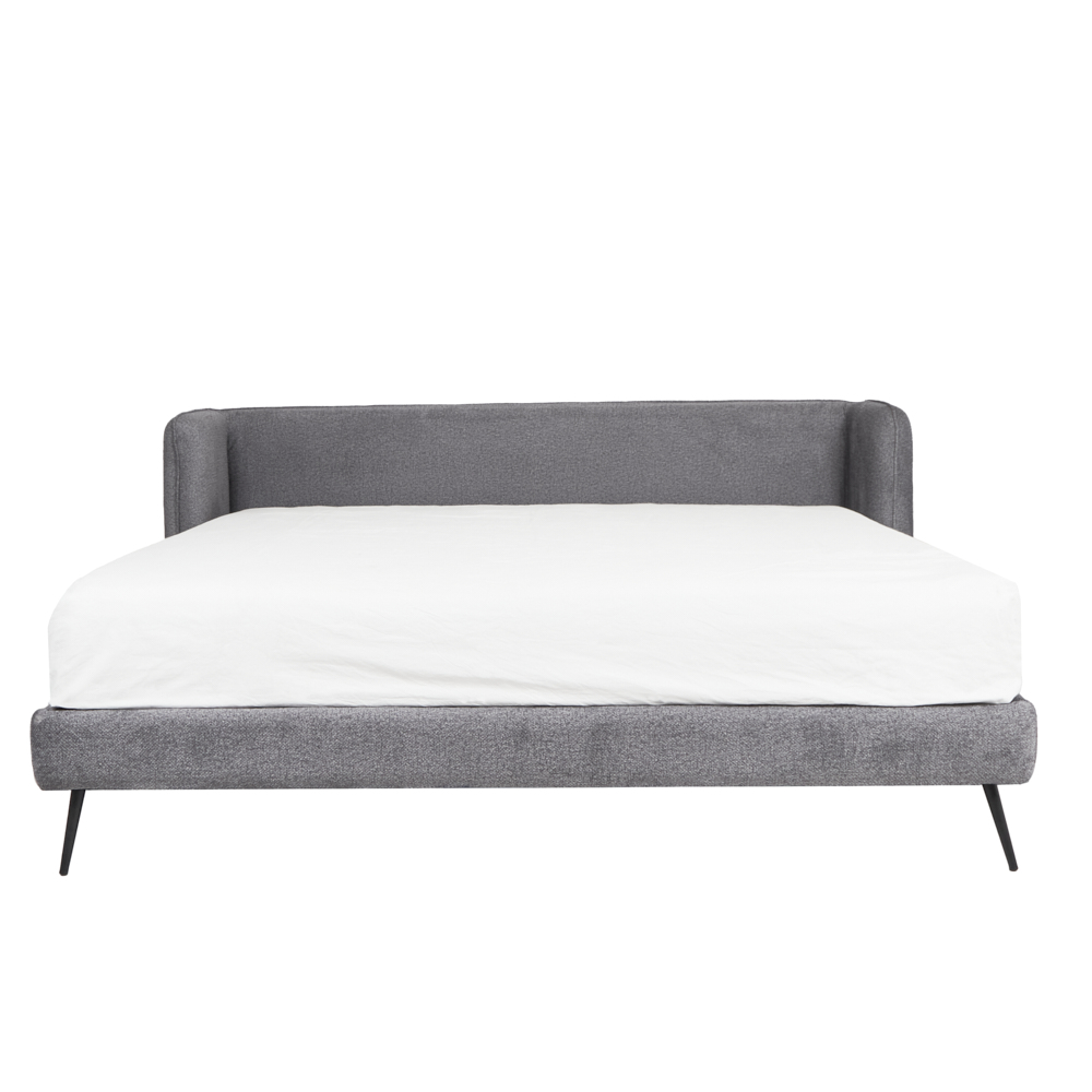 Cama Matrimonial con Cabecera y Base Gris en Tela Premium. Rellena de Hule Espuma y Estructura de Madera Maciza