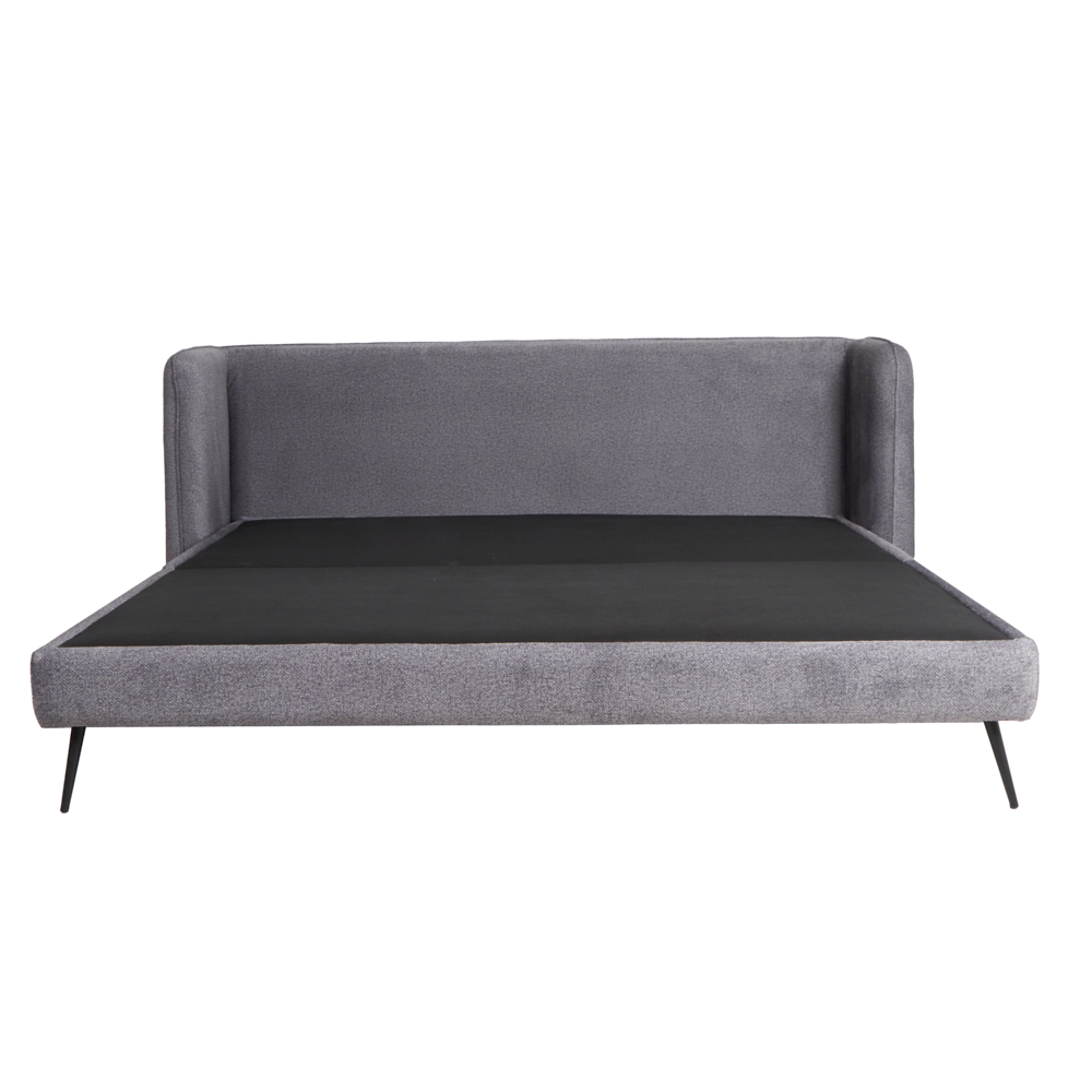 Cama Matrimonial con Cabecera y Base Gris en Tela Premium. Rellena de Hule Espuma y Estructura de Madera Maciza