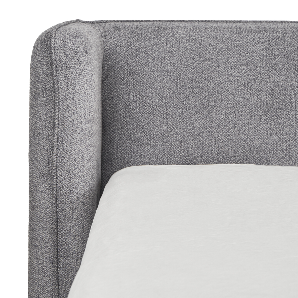 Cama Matrimonial con Cabecera y Base Gris en Tela Premium. Rellena de Hule Espuma y Estructura de Madera Maciza