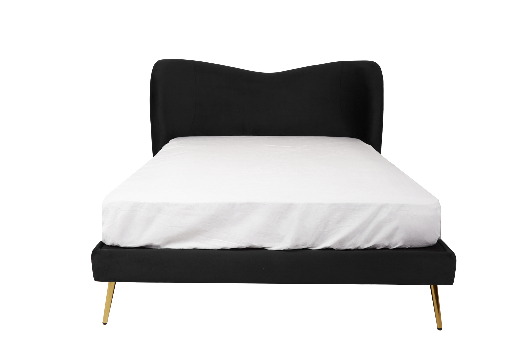 Cama Matrimonial con Cabecera Negra en Terciopelo. Rellena de Hule Espuma. Estructura de Madera Maciza