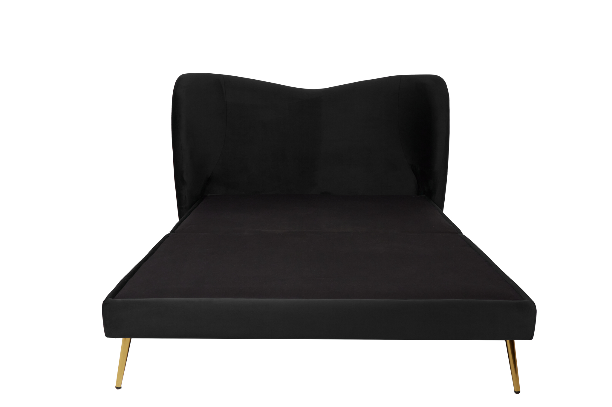 Cama Matrimonial con Cabecera Negra en Terciopelo. Rellena de Hule Espuma. Estructura de Madera Maciza