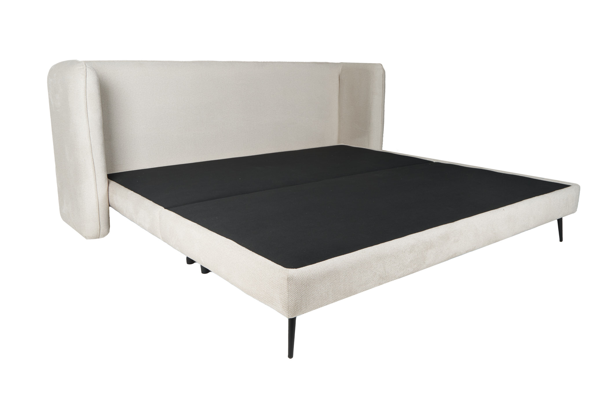 Cama Queen Size con Cabecera y Base Beige en Tela Premium. Rellena de Hule Espuma y Estructura de Madera Maciza