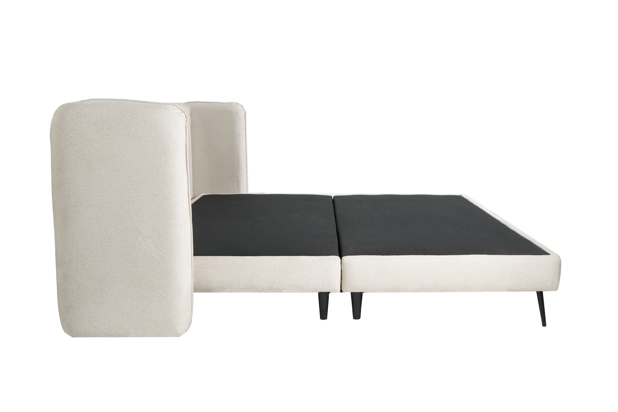 Cama Queen Size con Cabecera y Base Beige en Tela Premium. Rellena de Hule Espuma y Estructura de Madera Maciza
