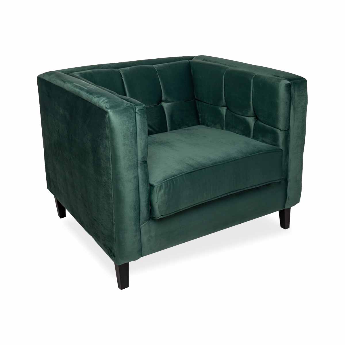 Sillón Individual Tapizado en Terciopelo Color Verde Forrest. Estructura de Madera Sólida
