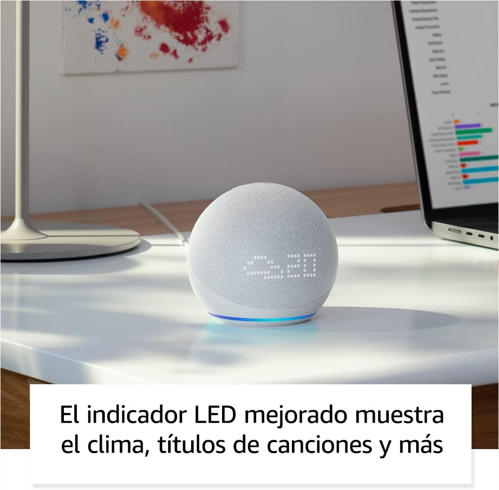 Amazon Echo Dot 5.ª (Generación, Modelo de 2022) con Reloj | Bocina Inteligente con Reloj y Alexa | Blanco