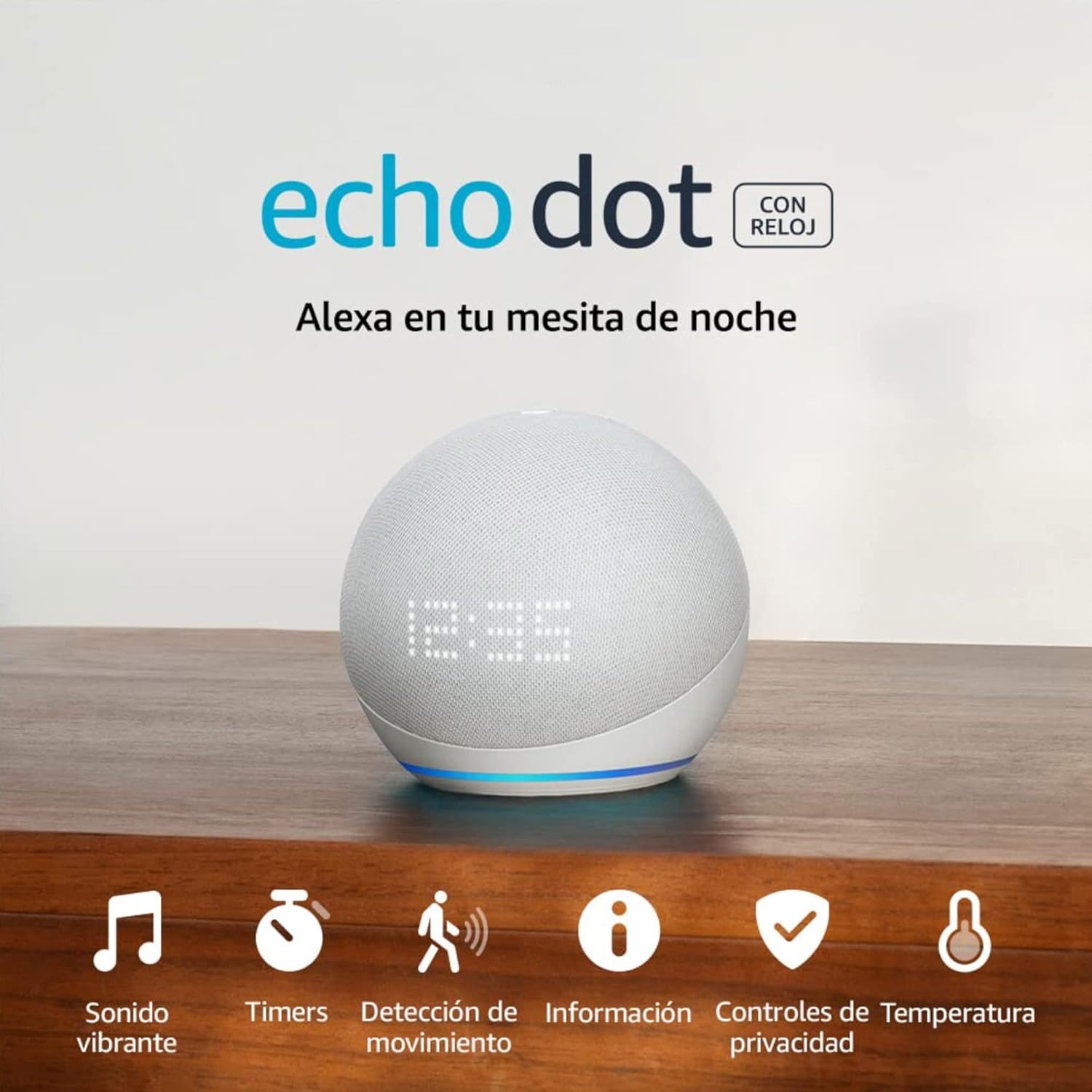 Amazon Echo Dot 5.ª (Generación, Modelo de 2022) con Reloj | Bocina Inteligente con Reloj y Alexa | Blanco