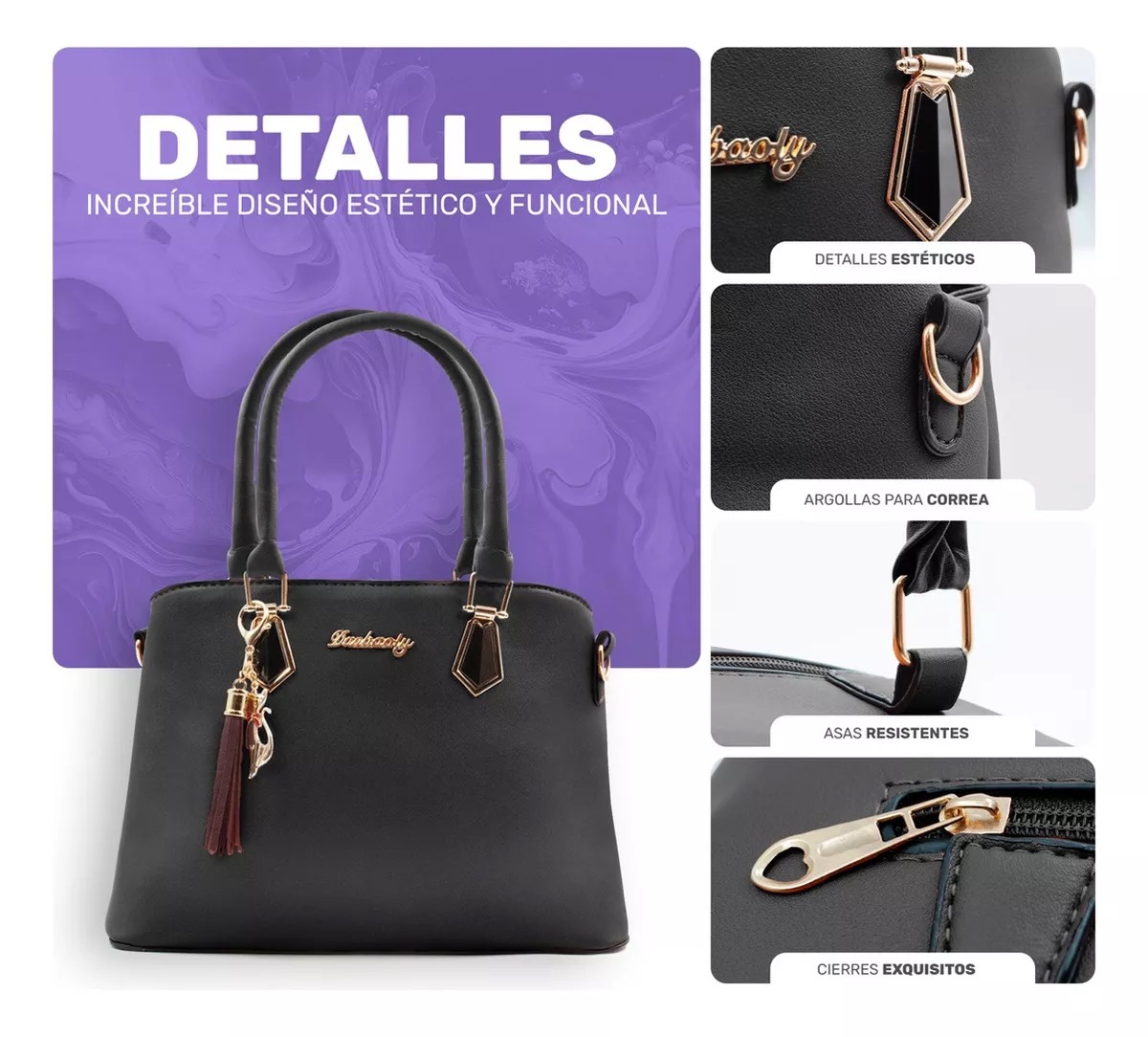 Bolso De Mano Para Mujer Bandolera Moda De Lujo Bolsa Tote Color Negro