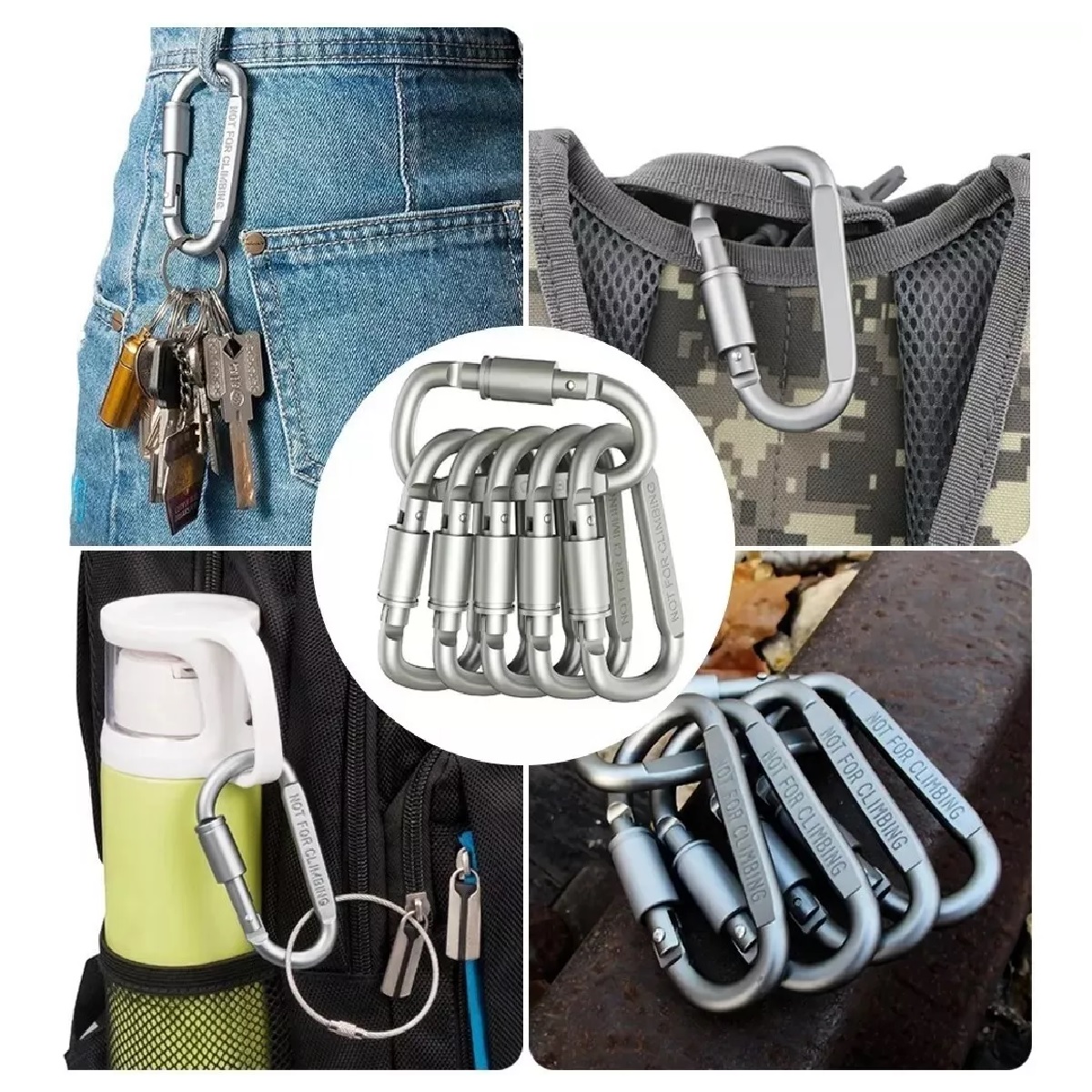 Mosquetón Tipo D De Aluminio, 6 Piezas