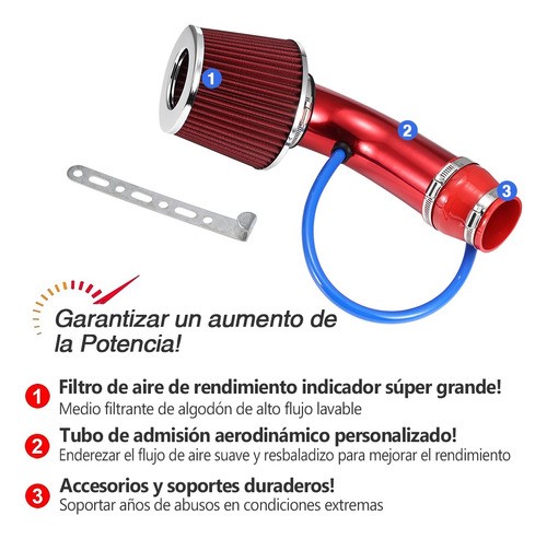 Filtro Universal De Alto Flujo+tubo De Entrada De Aire Frío ROJO