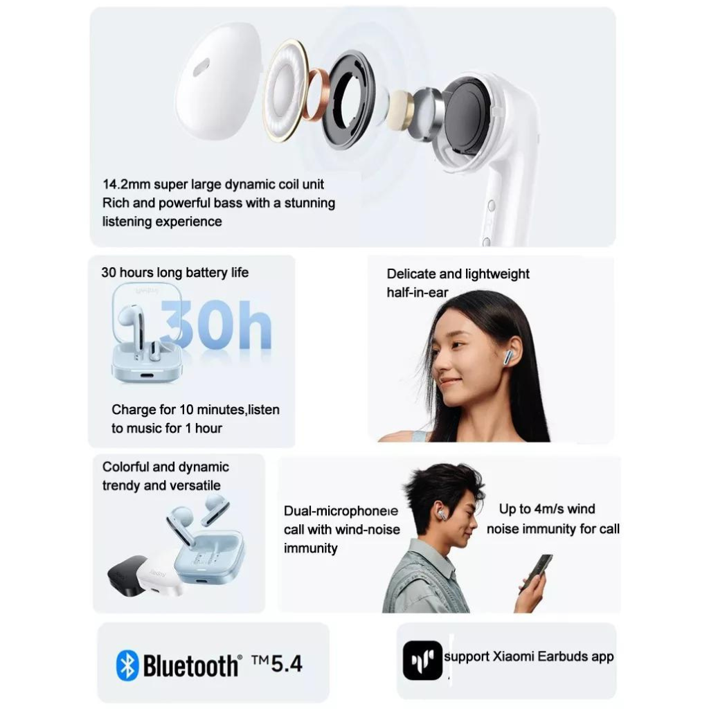 Audífonos Xiaomi Redmi Buds 6 Active inalámbricos bluetooth 5.4. Rosa