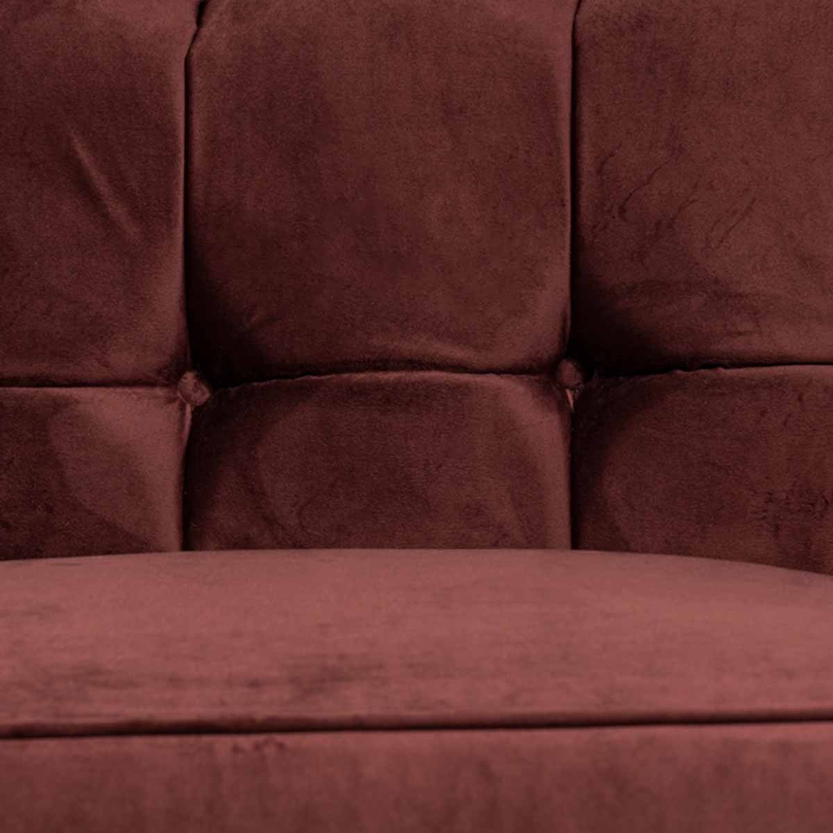 Sofá de 3 Plazas Tapizado en Terciopelo Color Vino. Estructura de Madera Sólida