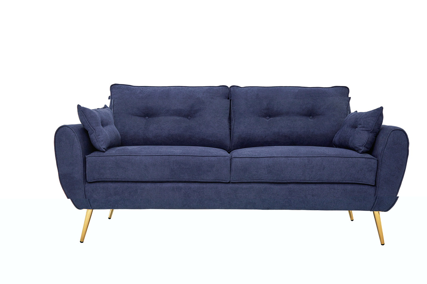 Sofá de 3 plazas Tapizado con Tela Azul. Estructura de Madera Sólida y Patas de Metal