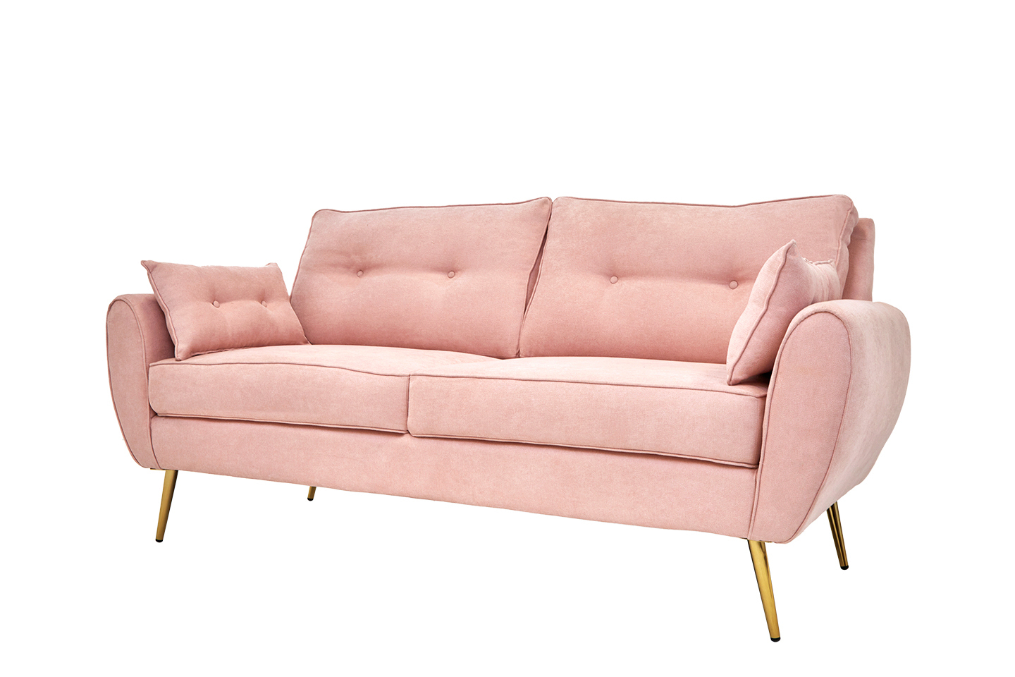 Sofá de 3 plazas Tapizado con Tela Rosa. Estructura de Madera Sólida y Patas de Metal
