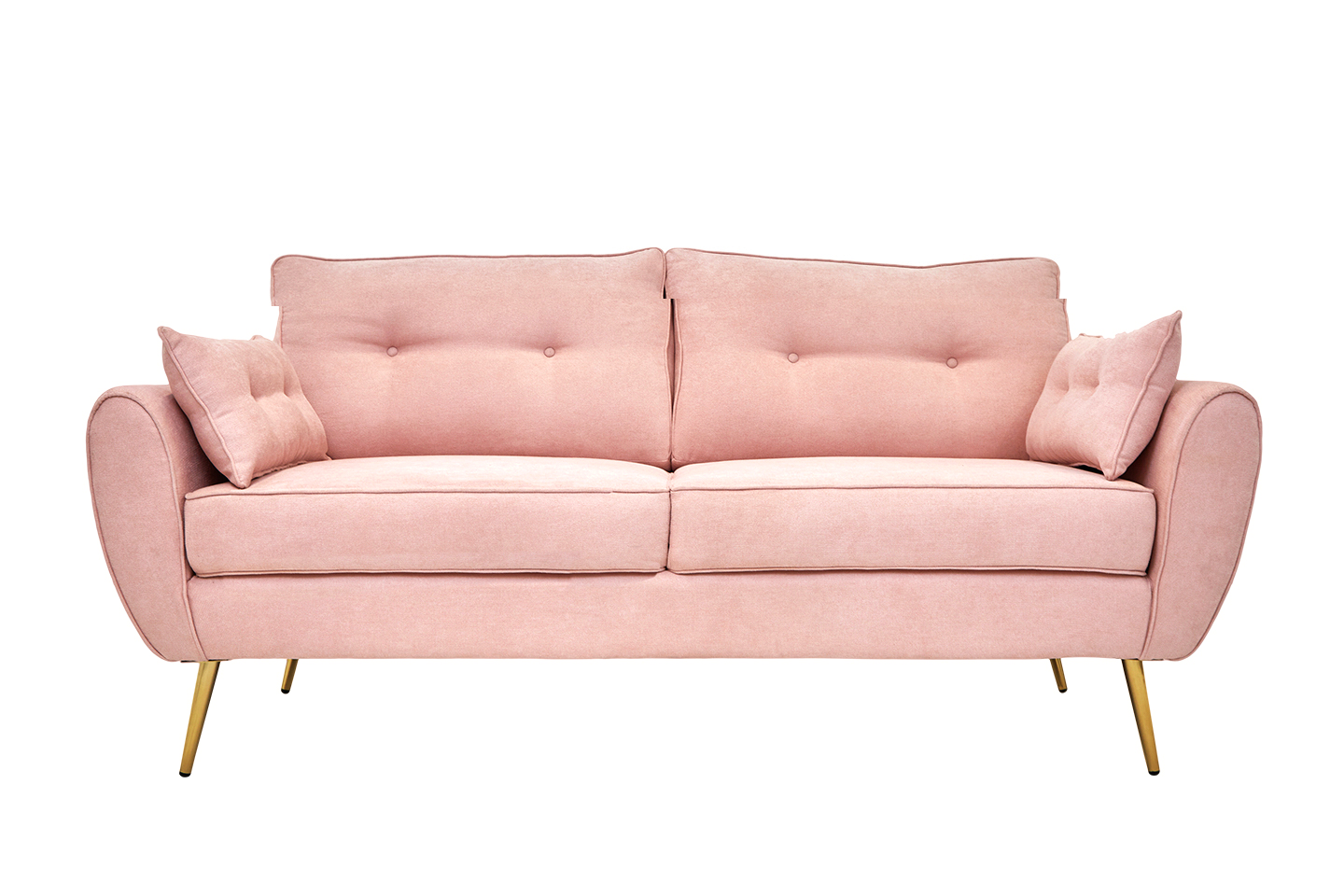 Sofá de 3 plazas Tapizado con Tela Rosa. Estructura de Madera Sólida y Patas de Metal