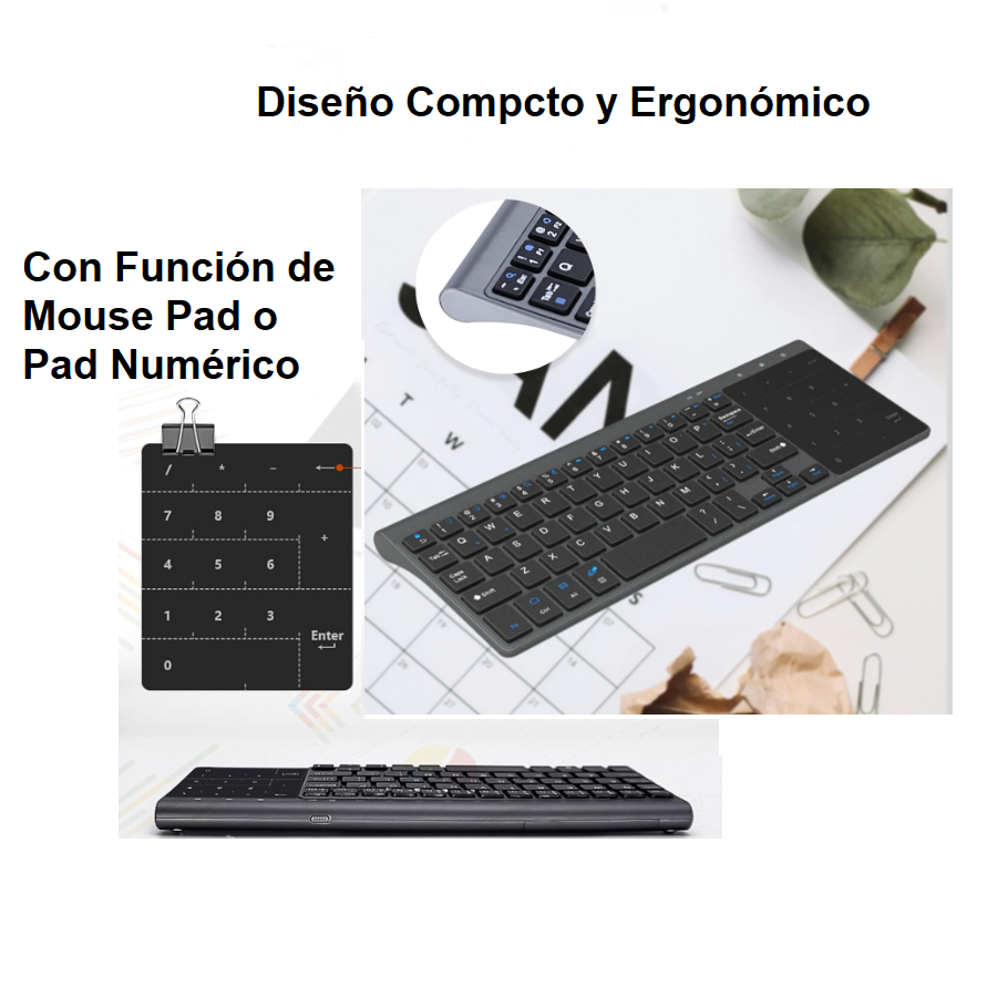 Mini Teclado Inalámbrico Portátil con Mouse Pad / Pad Numérico