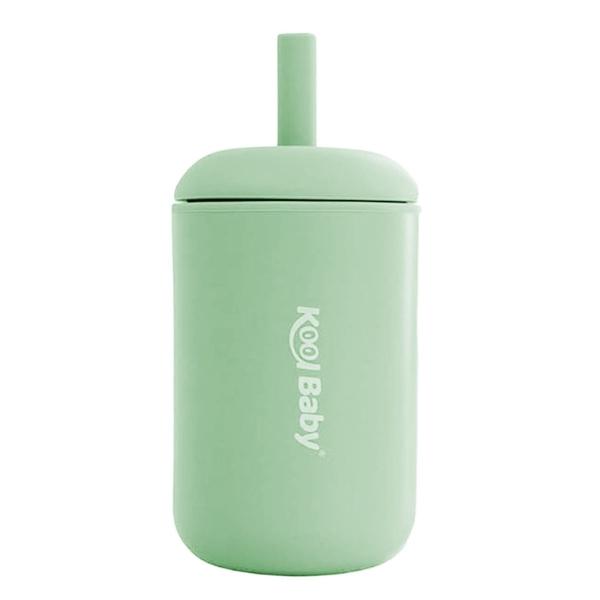 Vaso con Tapadera y Popote de Silicona Kool Baby Verde Ceniza